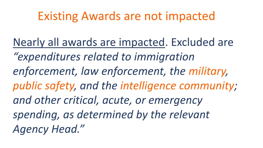 existing awards are not impacted
