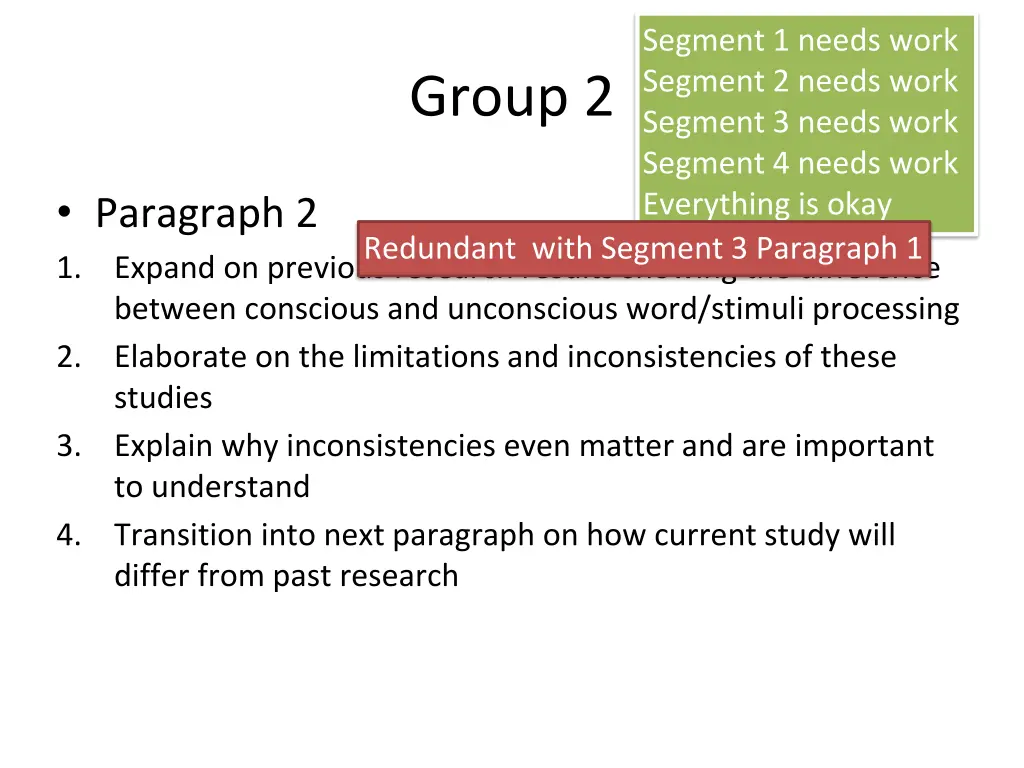 segment 1 needs work segment 2 needs work segment 1