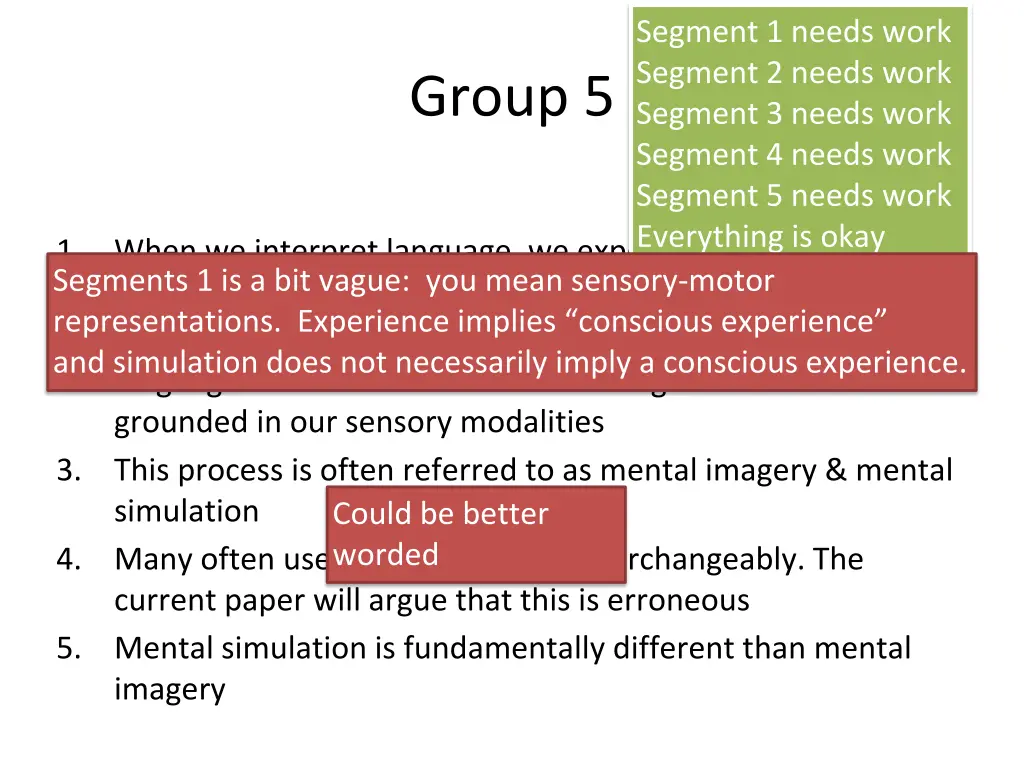 segment 1 needs work segment 2 needs work segment 5