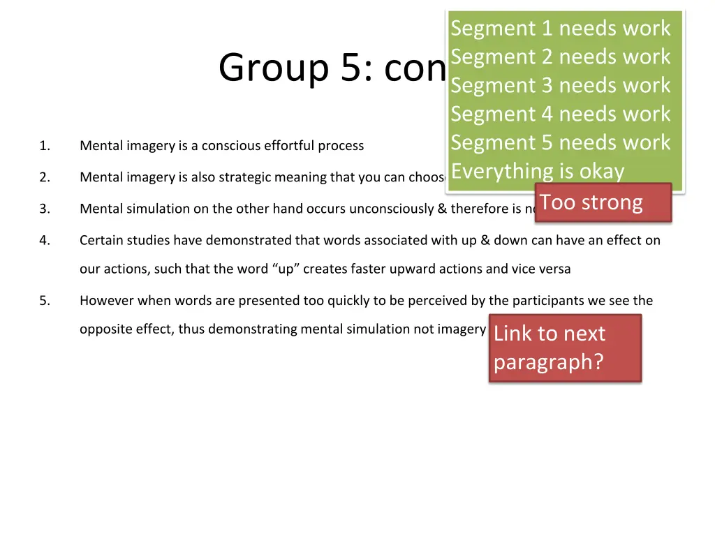 segment 1 needs work segment 2 needs work segment 6