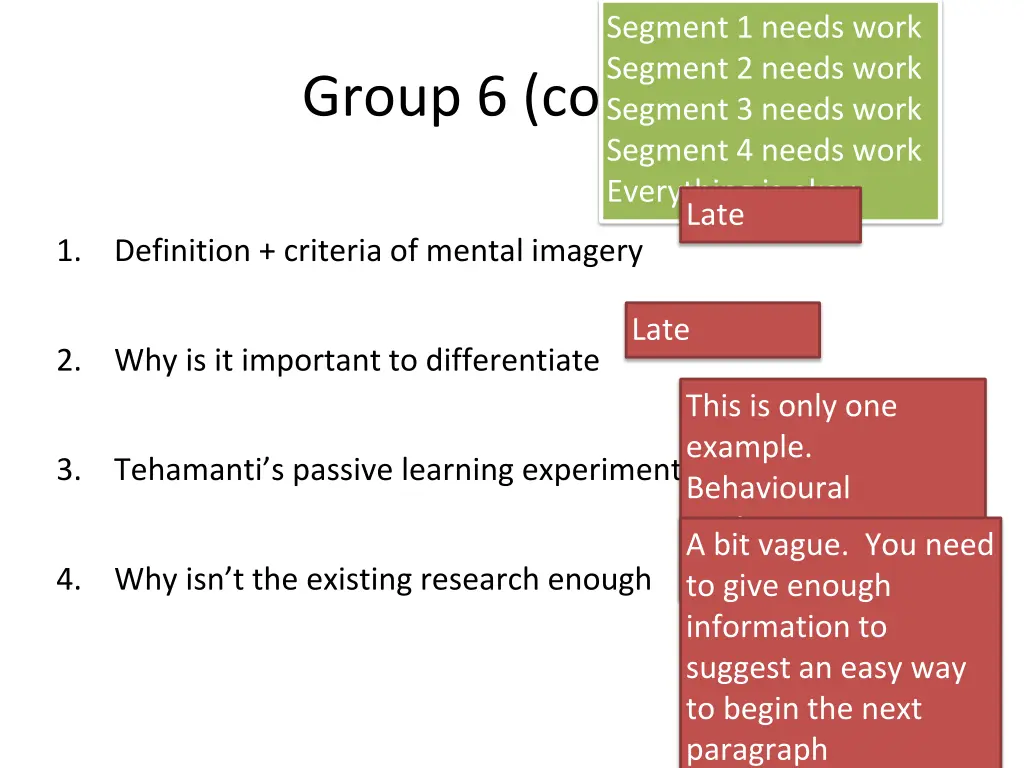 segment 1 needs work segment 2 needs work segment 8