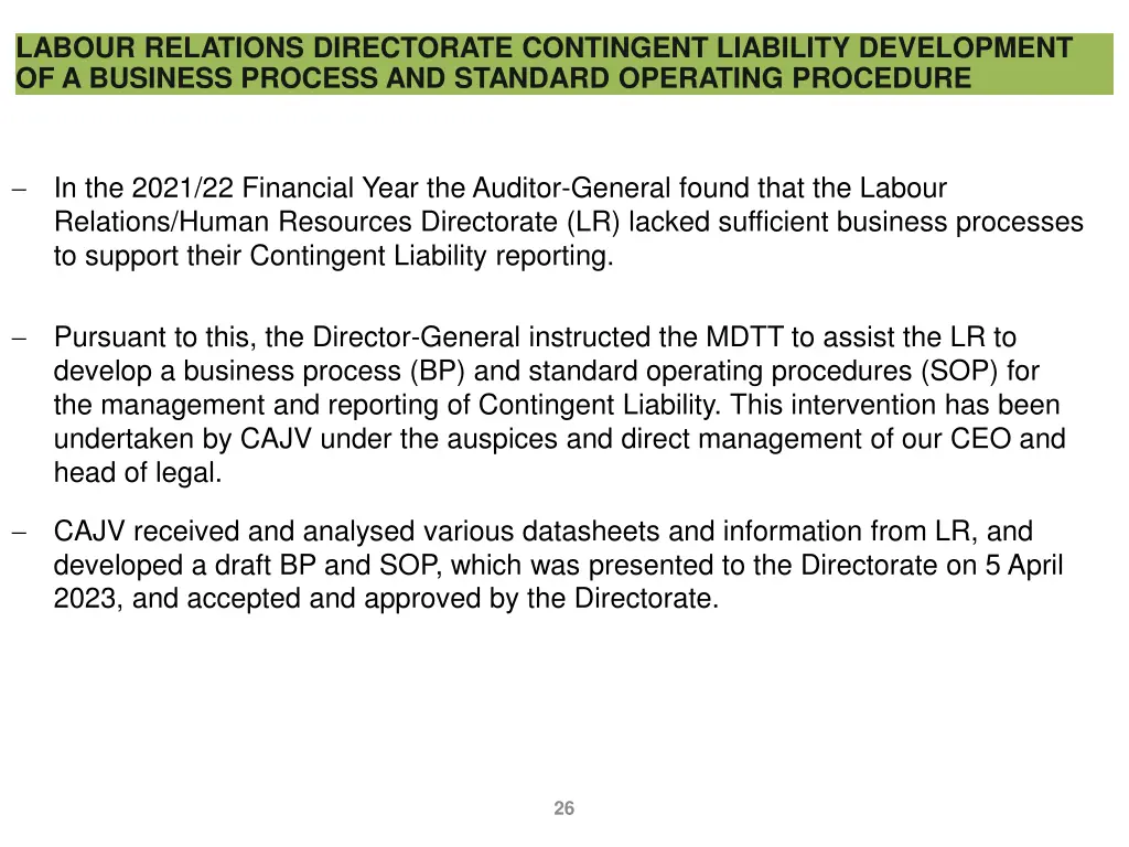 labour relations directorate contingent liability