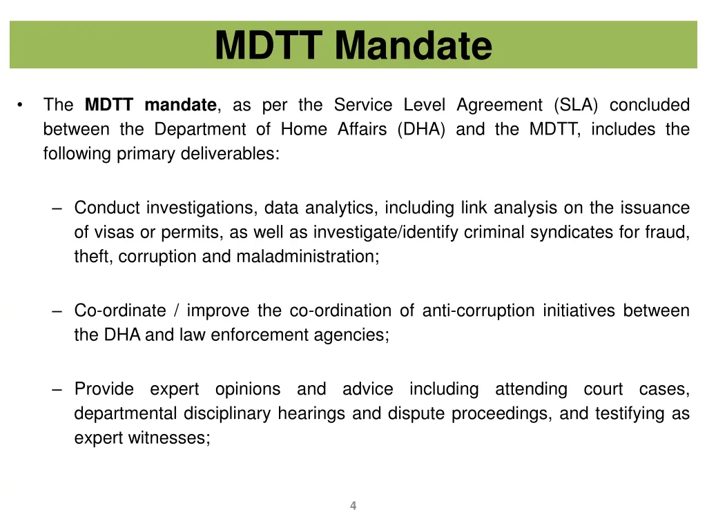 mdtt mandate