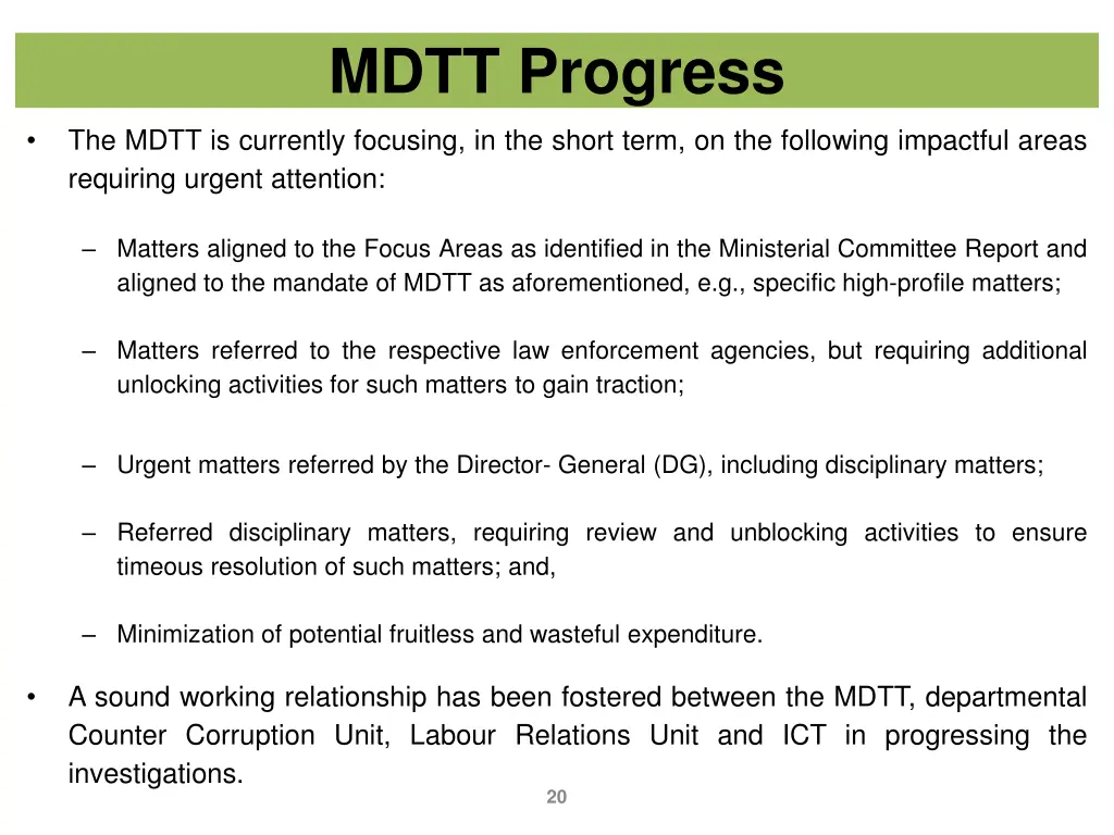 mdtt progress