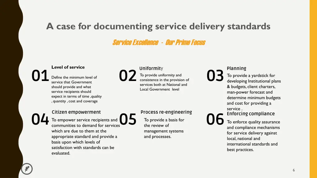 a case for documenting service delivery standards