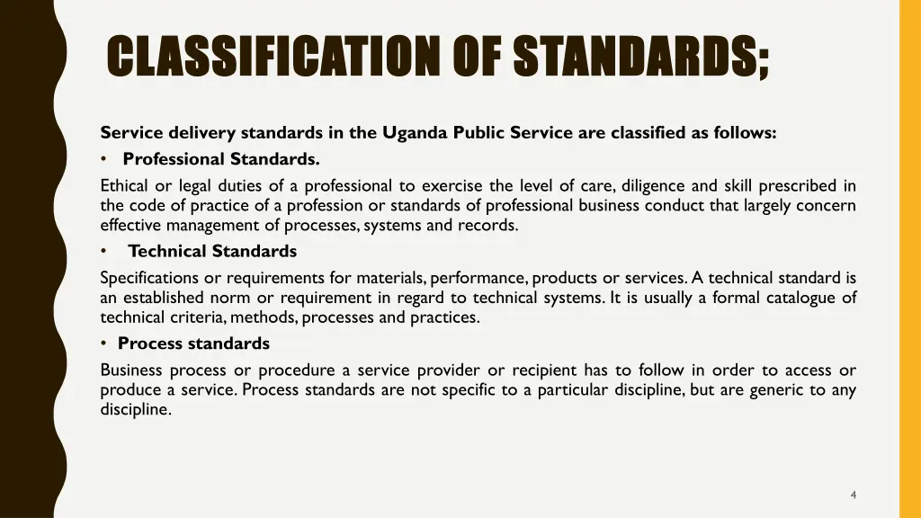 classification of standards classification