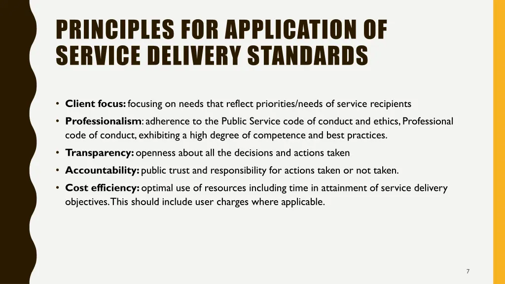 principles for application of service delivery