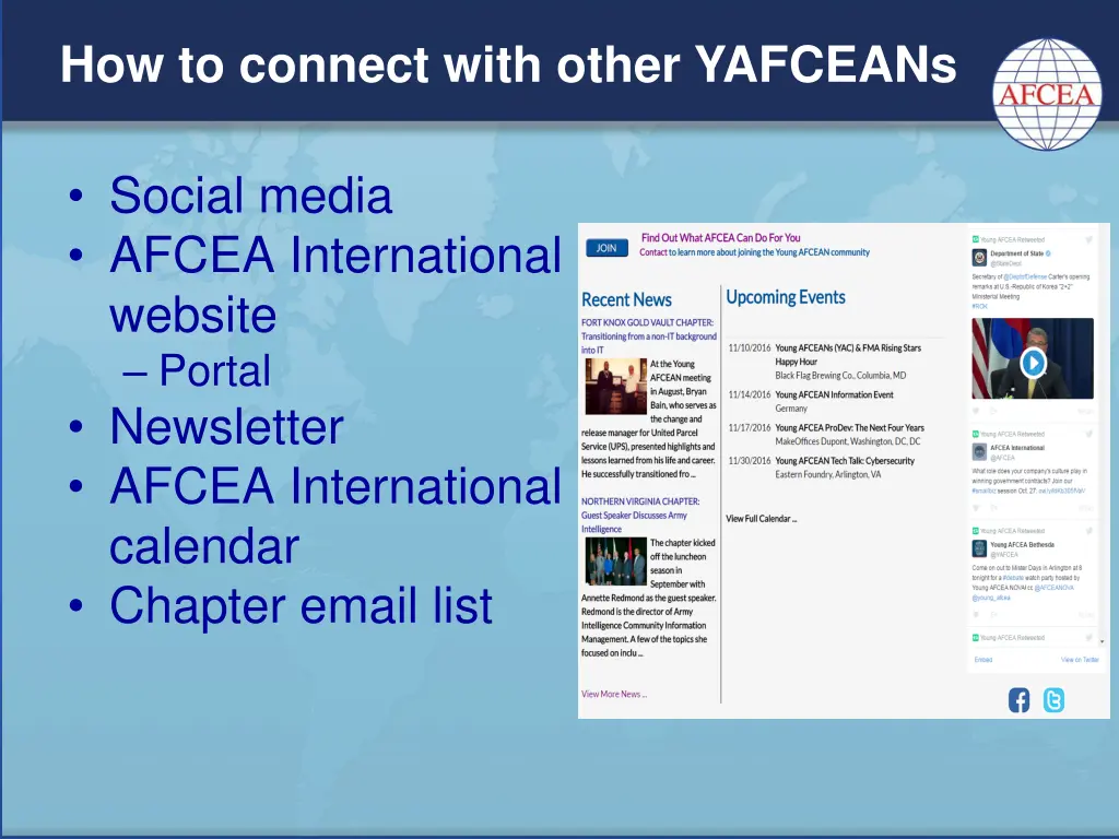 how to connect with other yafceans