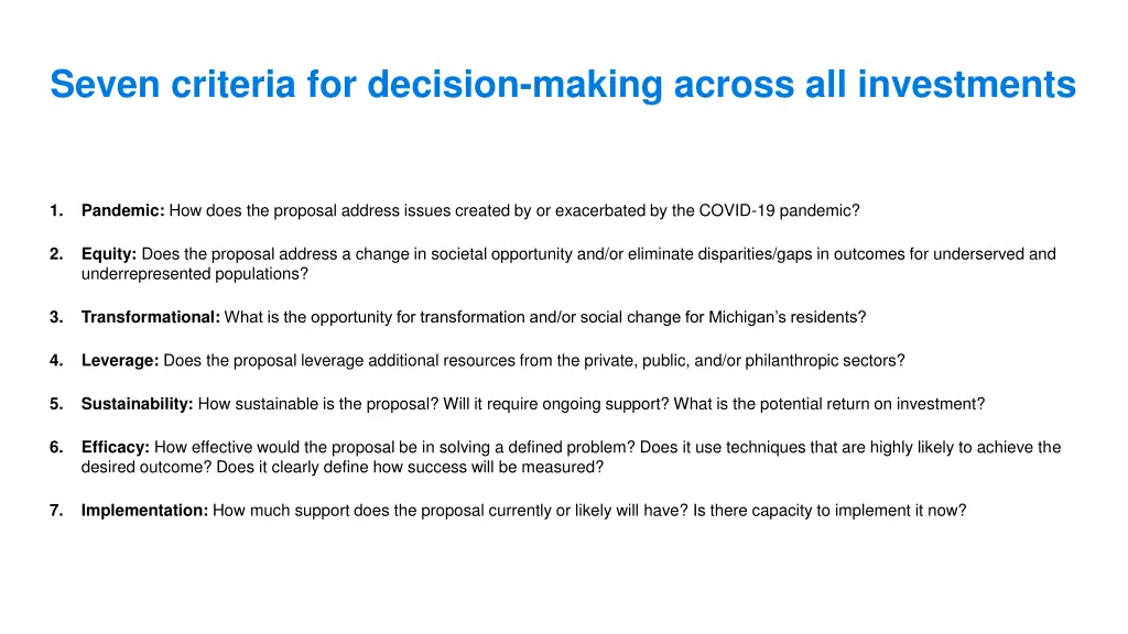 seven criteria for decision making across