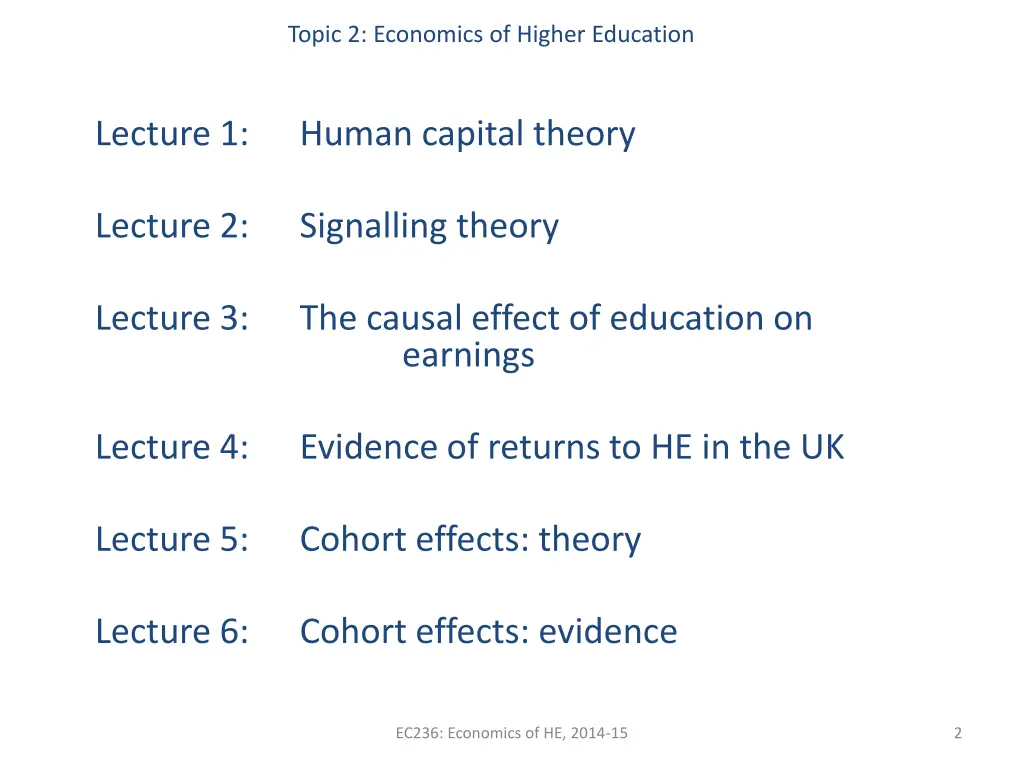 topic 2 economics of higher education
