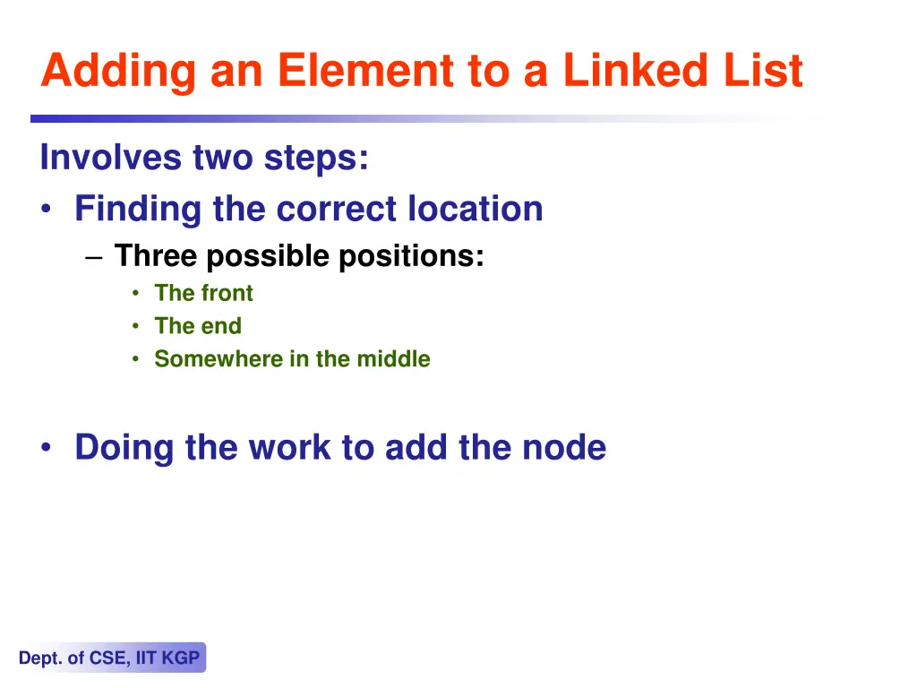 adding an element to a linked list
