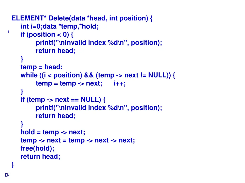 element delete data head int position