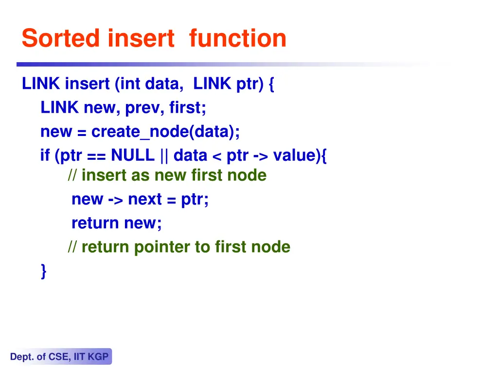 sorted insert function