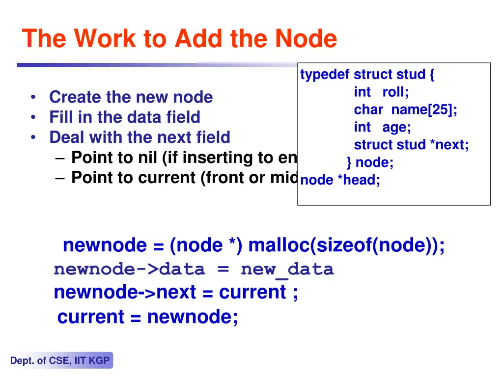 the work to add the node