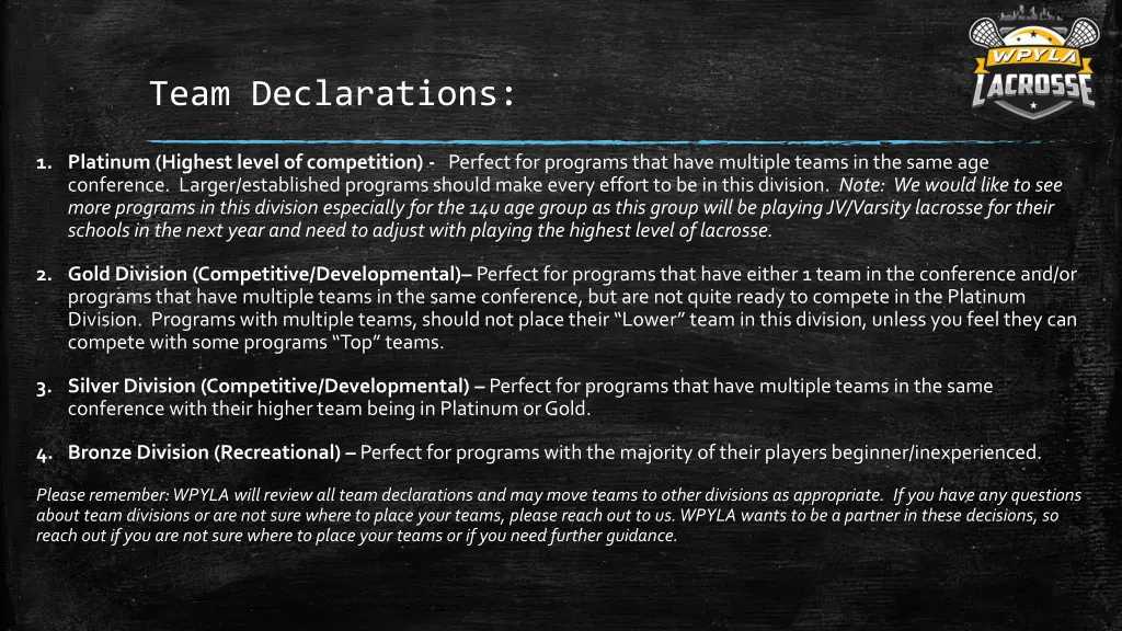 team declarations
