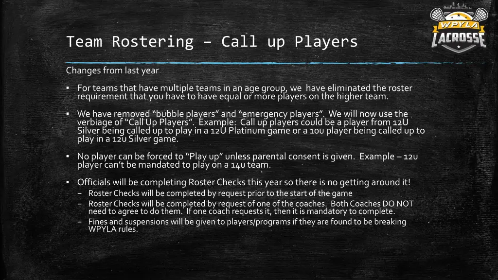 team rostering call up players