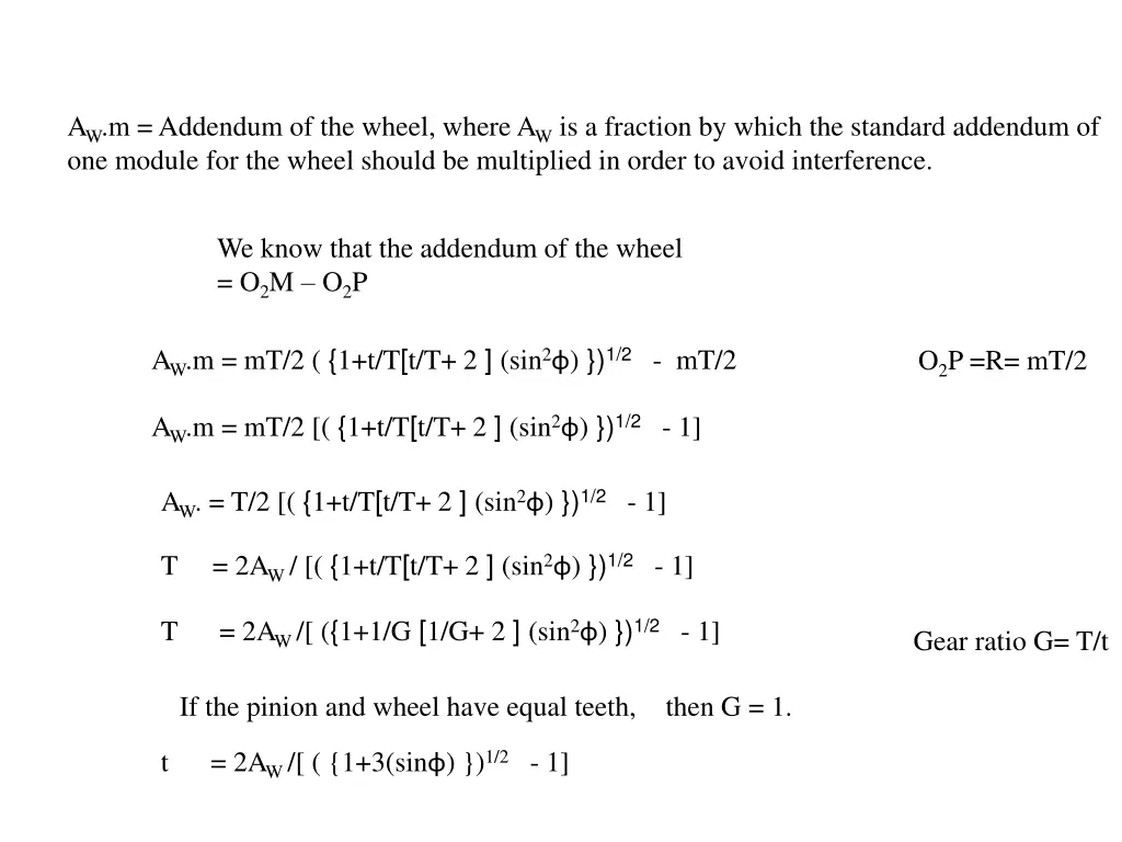 a w m addendum of the wheel where