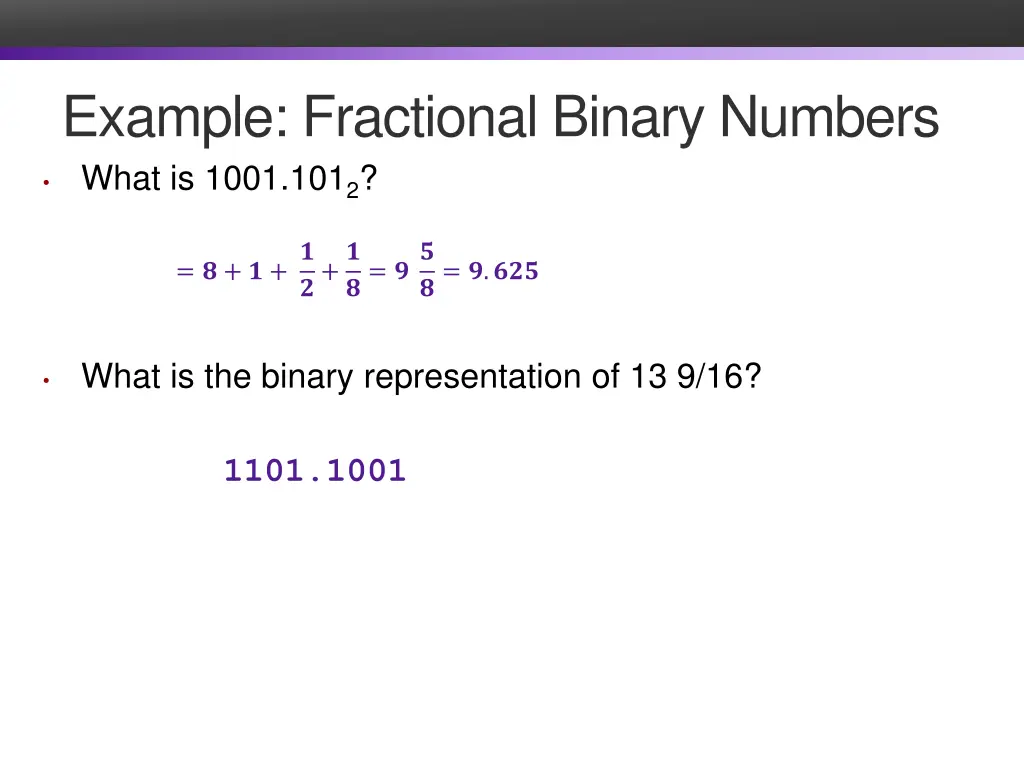 example fractional binary numbers what is 1001