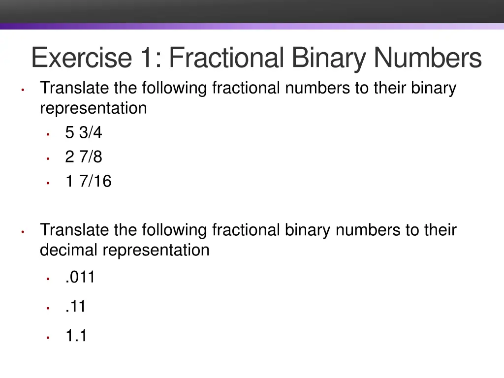 exercise 1 fractional binary numbers translate