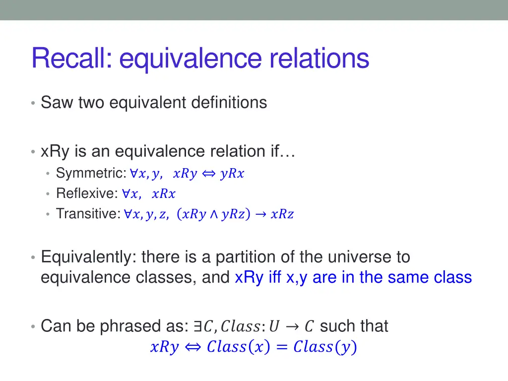 recall equivalence relations
