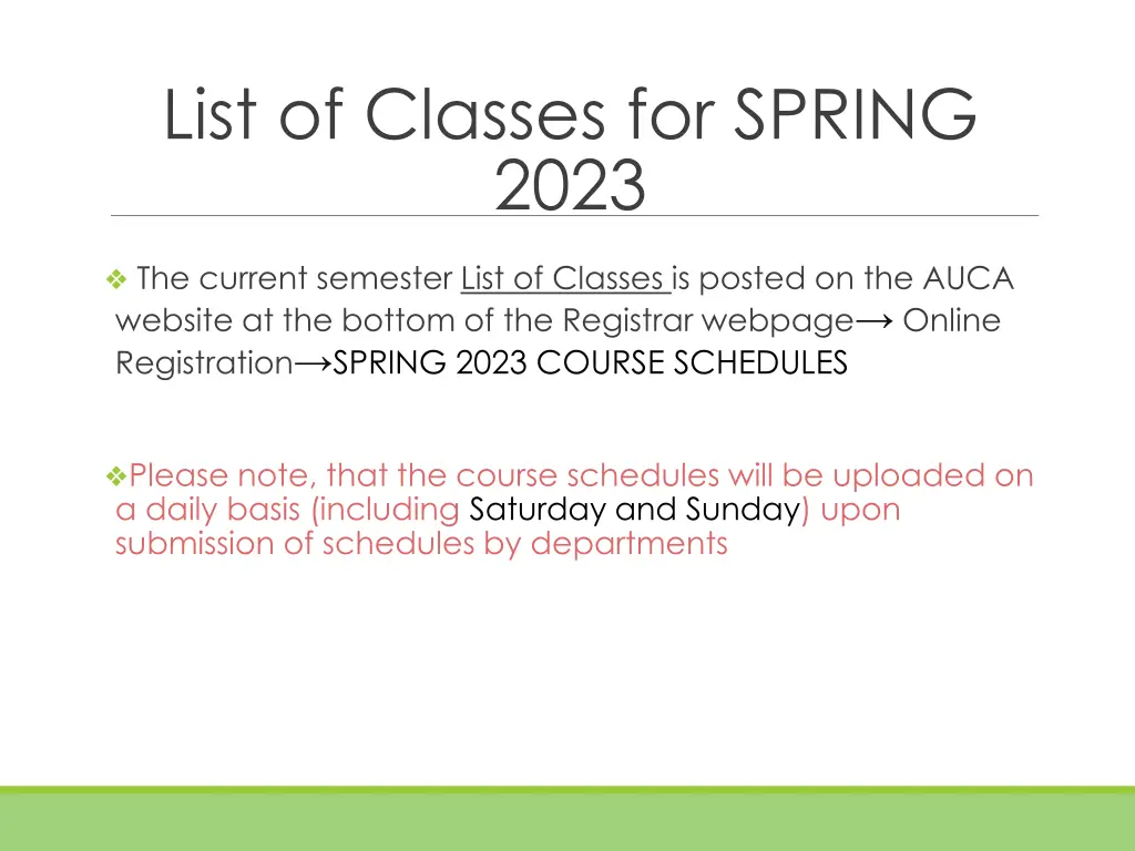 list of classes for spring 2023