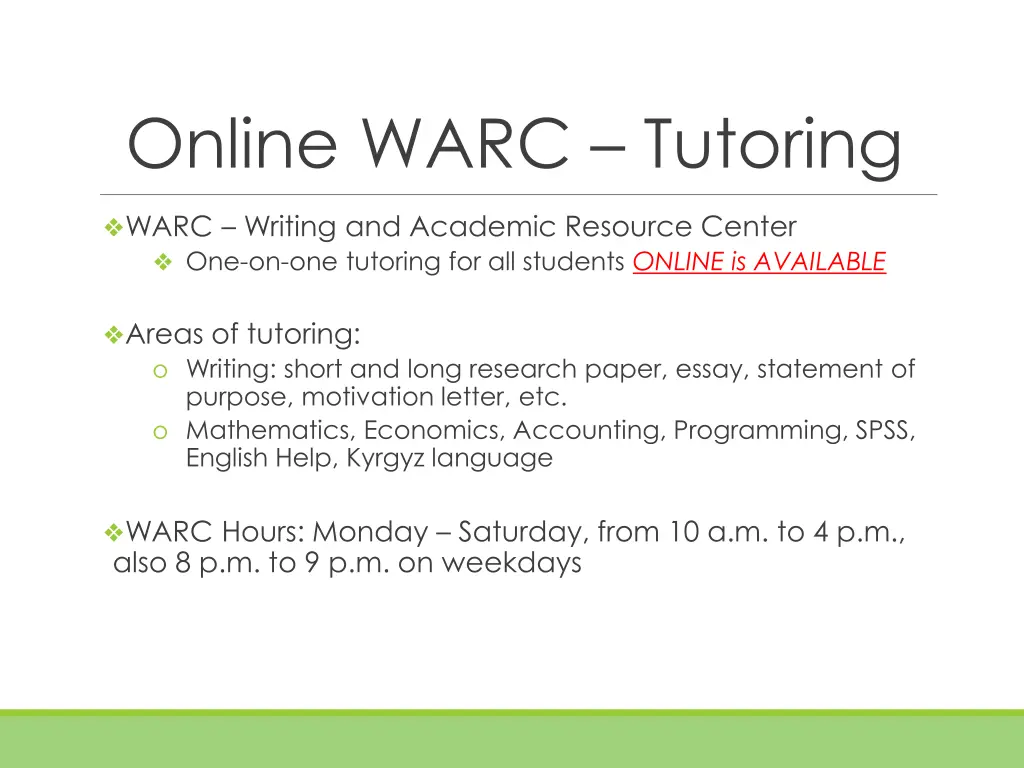 online warc tutoring