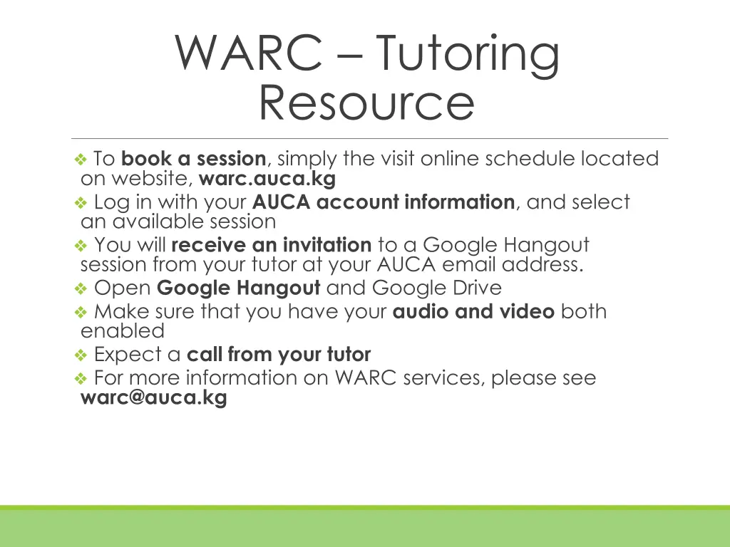 warc tutoring resource