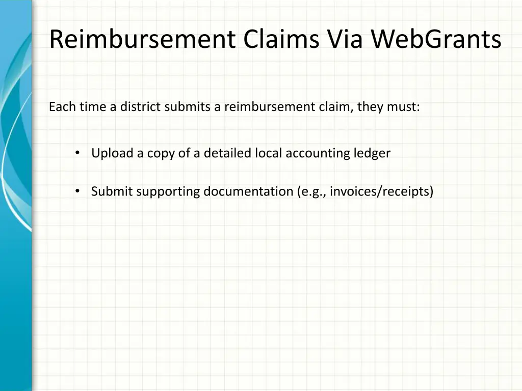 reimbursement claims via webgrants