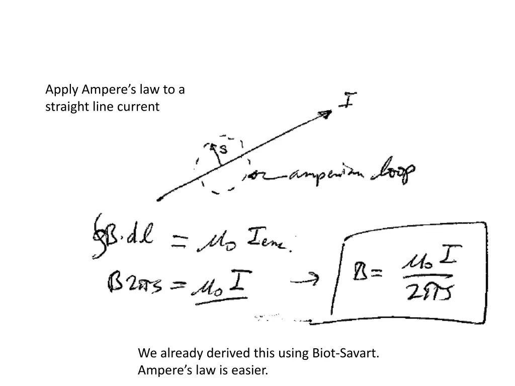 apply ampere s law to a straight line current