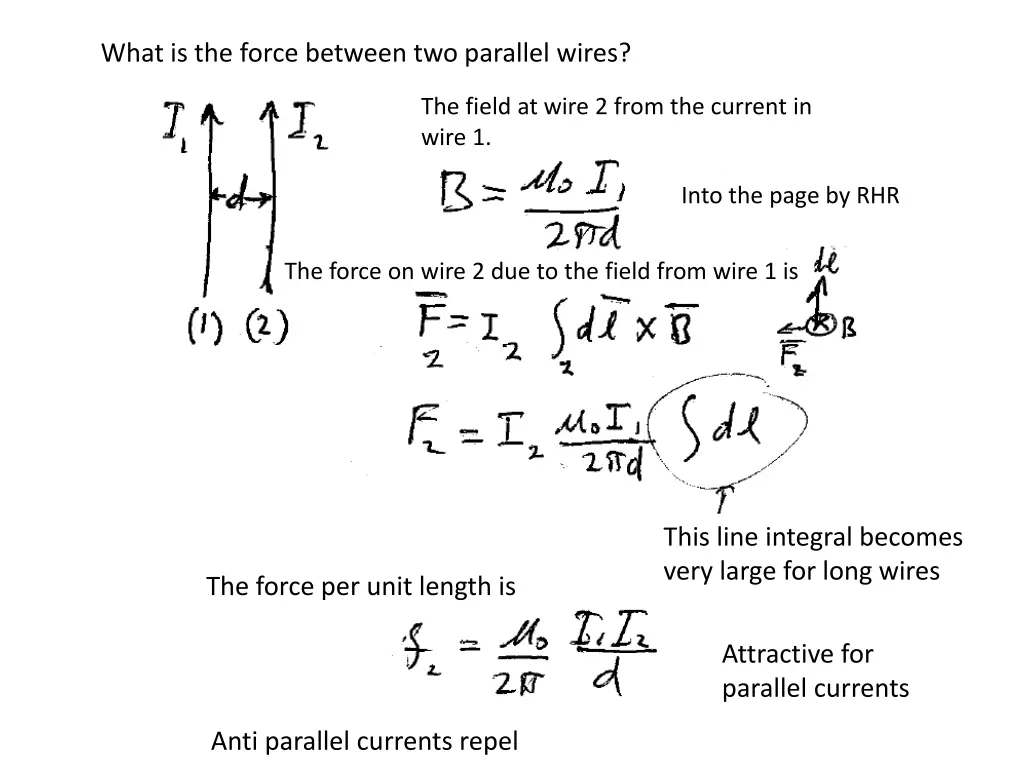 what is the force between two parallel wires