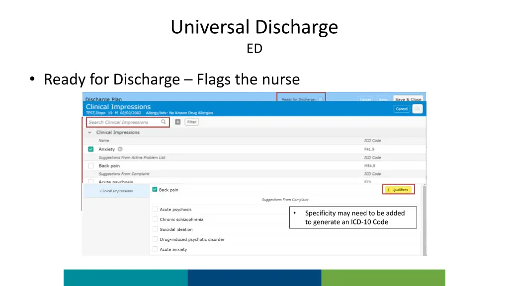 universal discharge ed