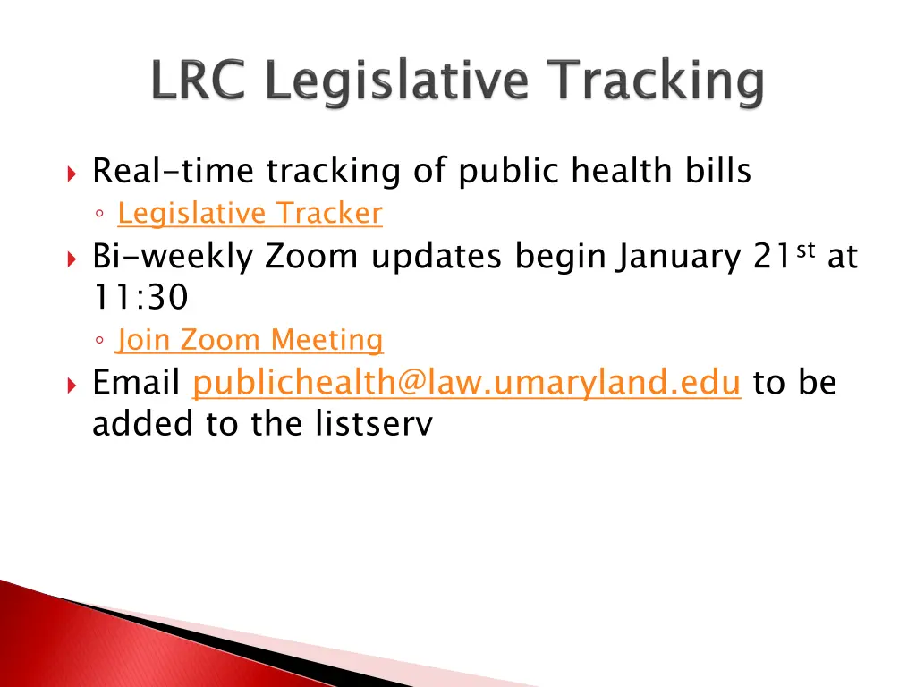 real time tracking of public health bills