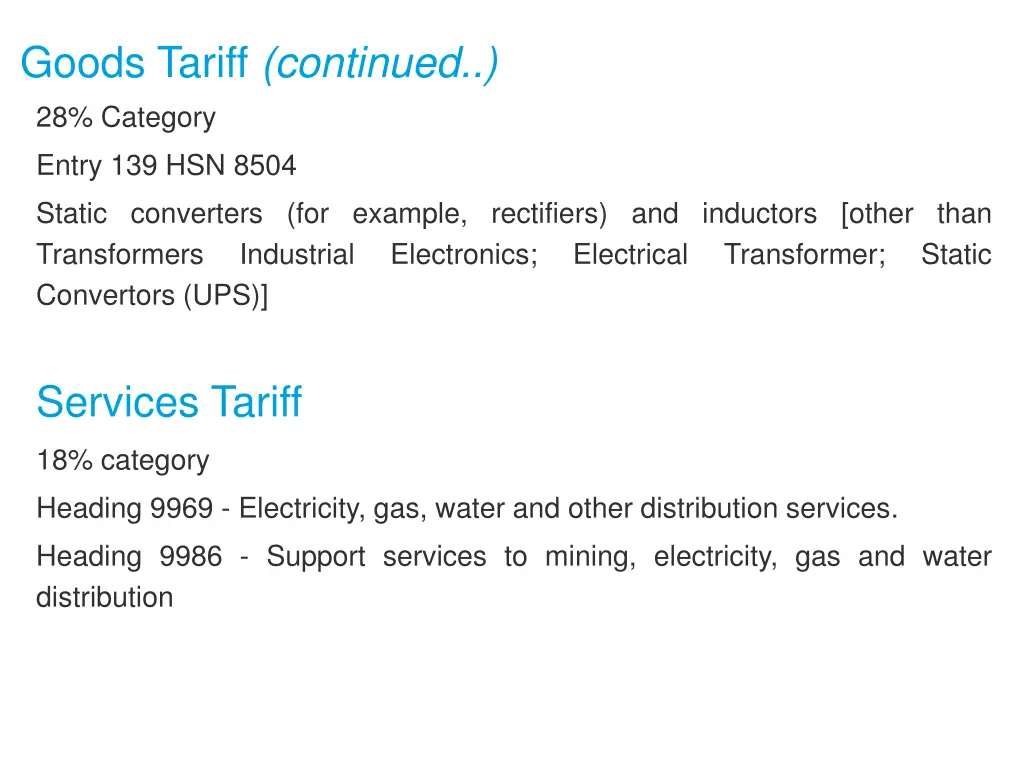 goods tariff continued 2