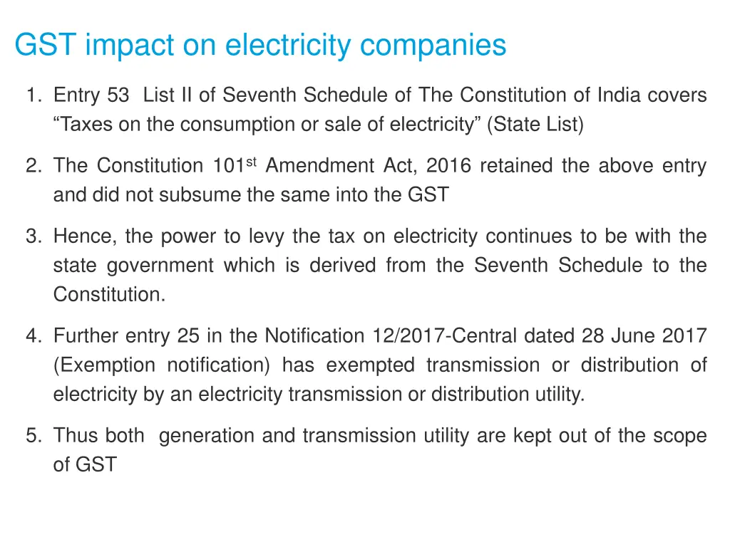 gst impact on electricity companies