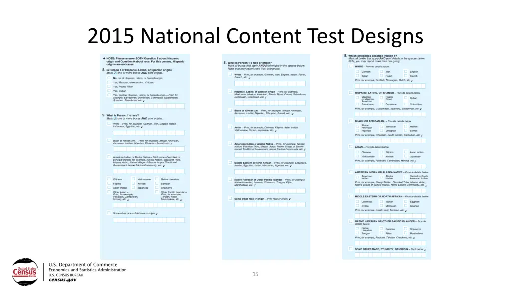 2015 national content test designs