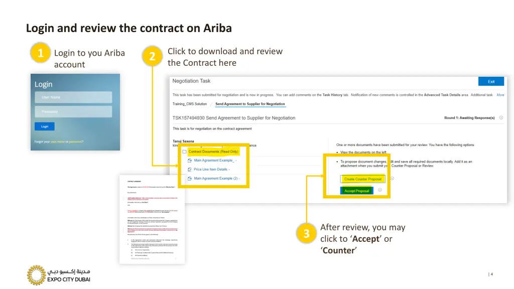 login and review the contract on ariba