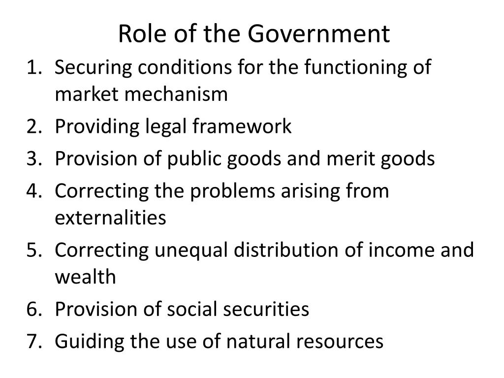role of the government 1 securing conditions
