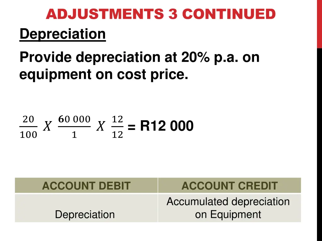 adjustments 3 continued depreciation provide