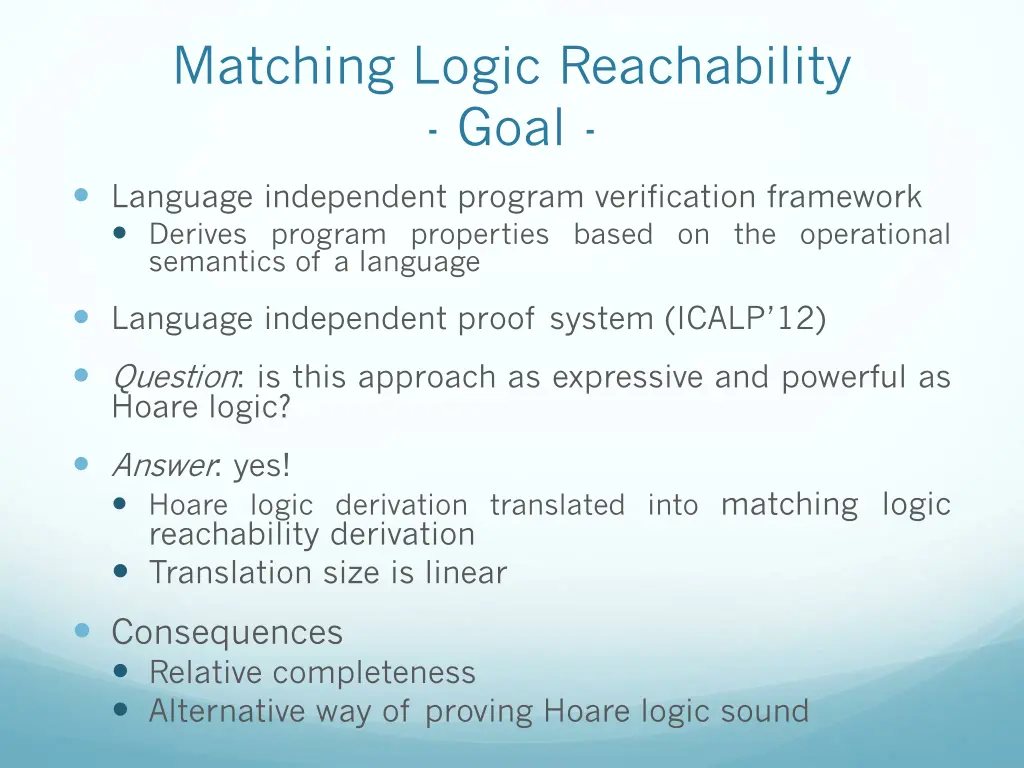matching logic reachability goal
