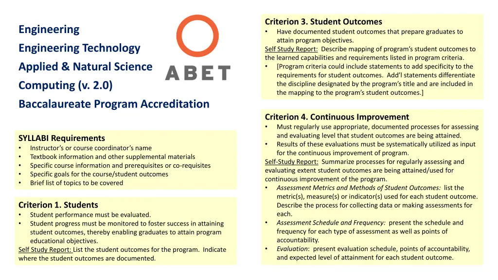 criterion 3 student outcomes have documented