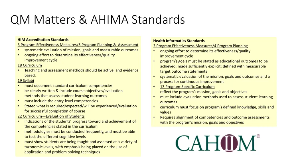 qm matters ahima standards 1