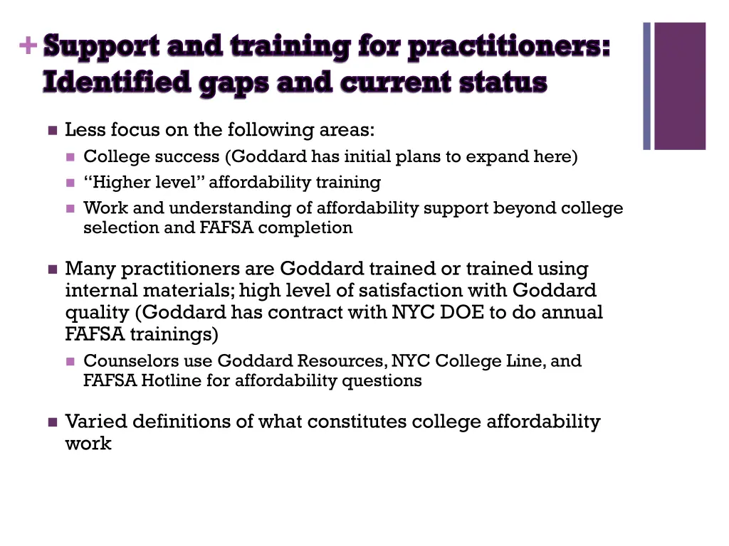 support and training for practitioners identified