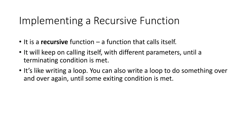 implementing a recursive function