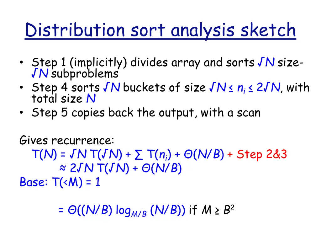 distribution sort analysis sketch