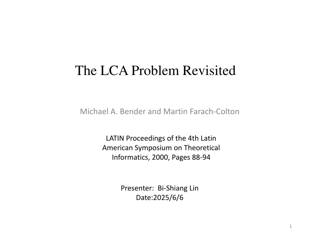the lca problem revisited
