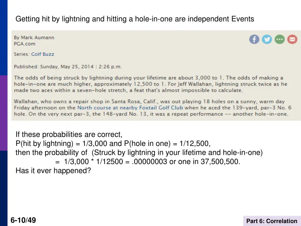 getting hit by lightning and hitting a hole