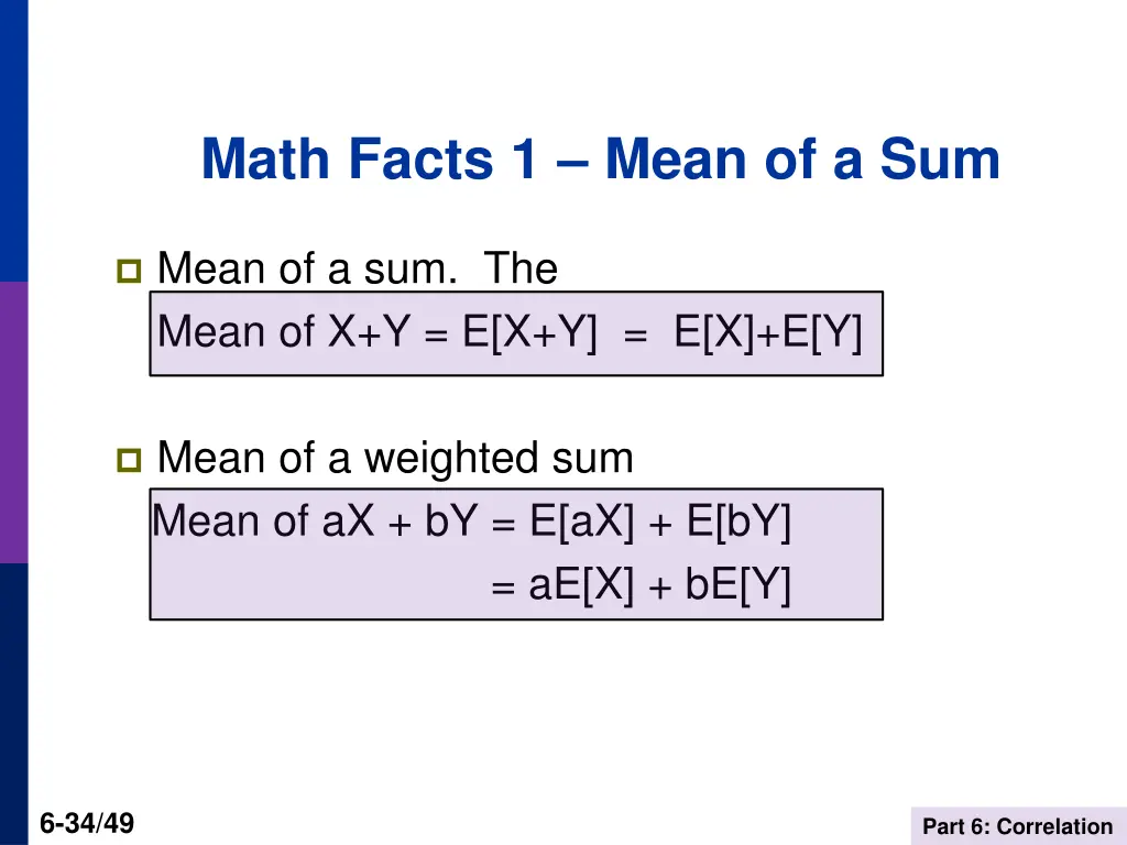 math facts 1 mean of a sum