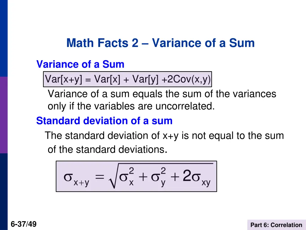 math facts 2 variance of a sum