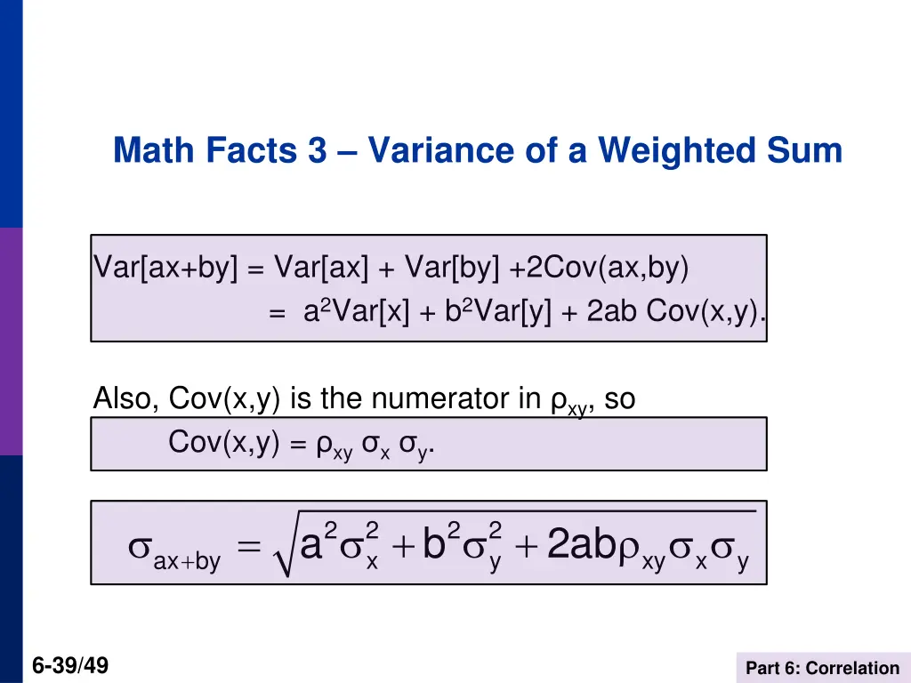 math facts 3 variance of a weighted sum