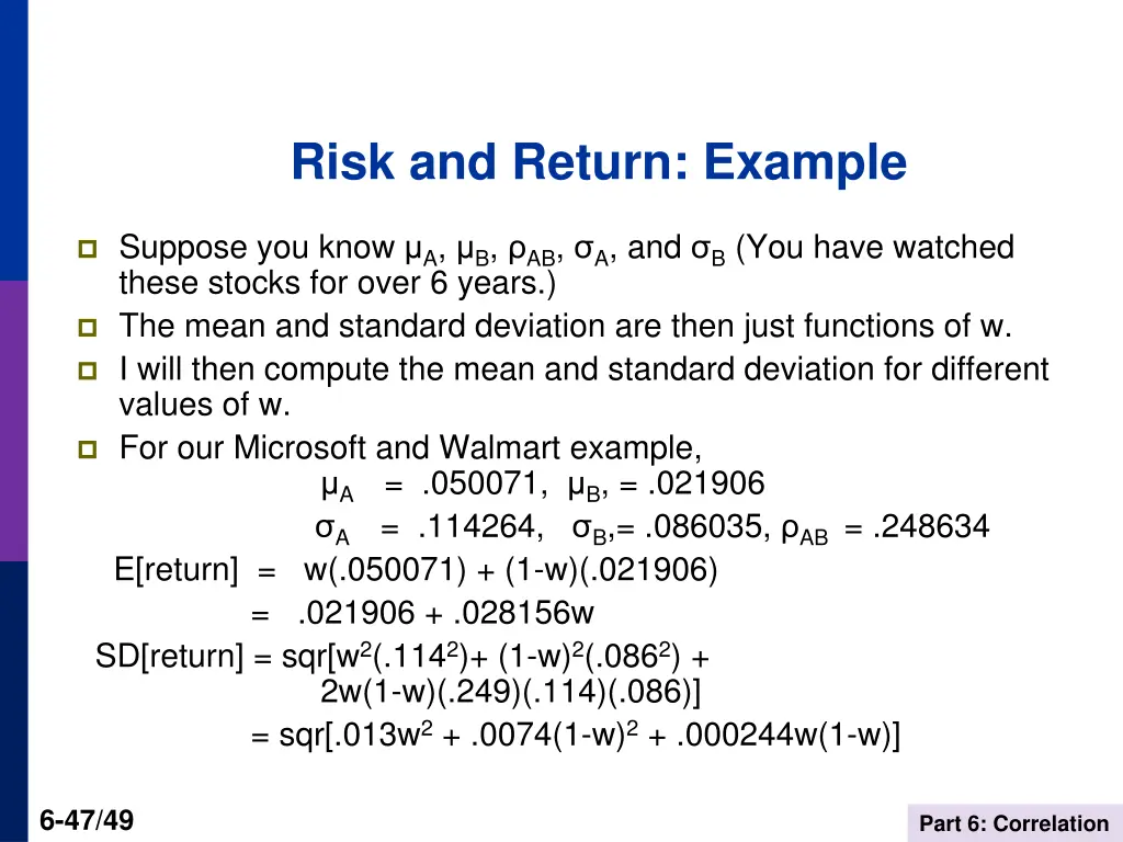 risk and return example